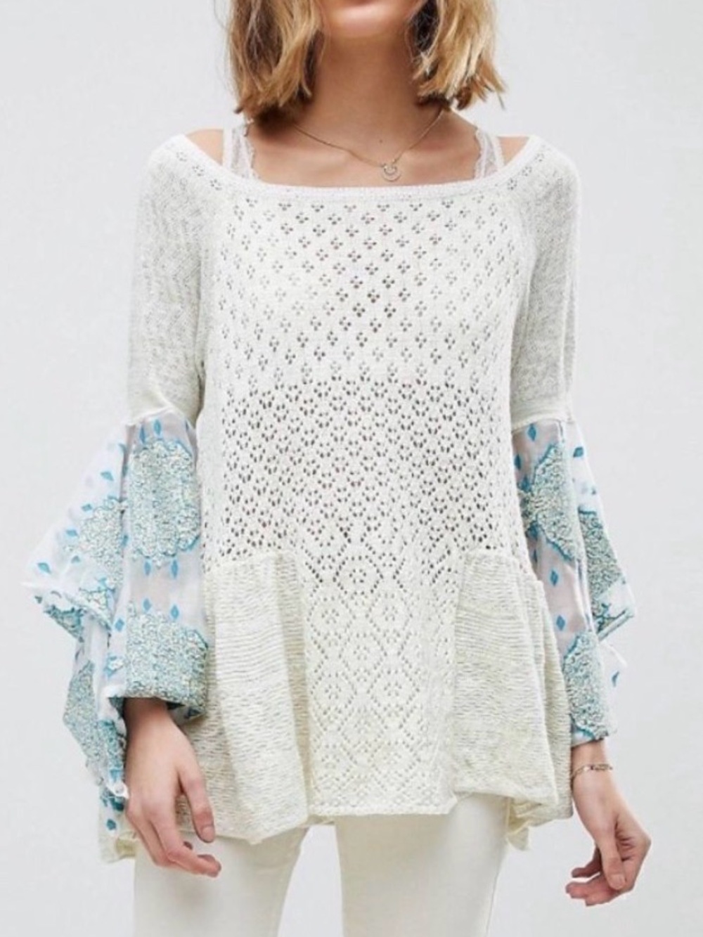 Free People Pointelle Breeze Sweater Top— Size Large; EUC